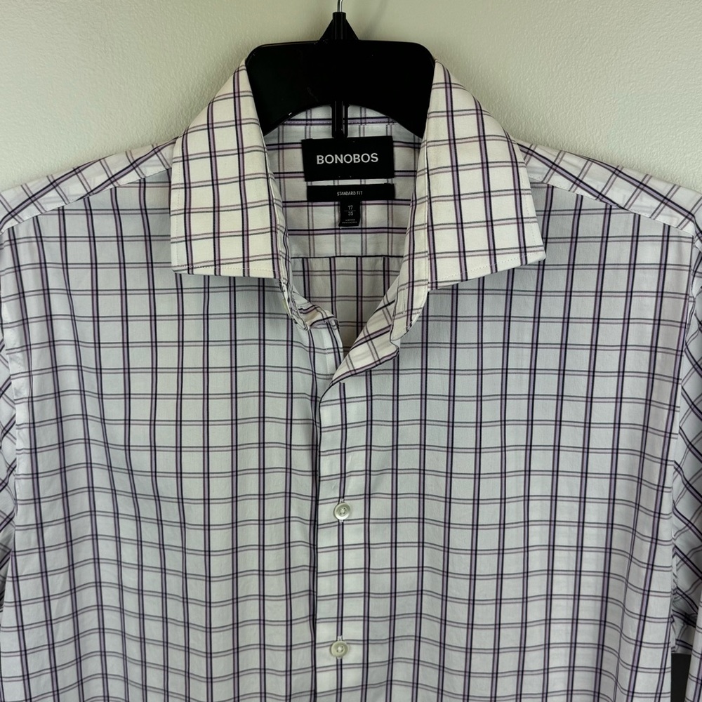Bonobos Mens Jetsetter Dress Shirt Size 17 35 Standard Fit Check Pattern Stretch